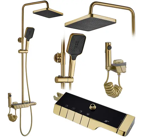 Душовя система Rea Rob з термостатом та виливом brushed gold REA-P6623, Золотий - фото 4