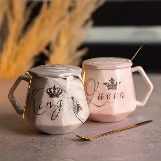 Парные чашки фарфоровые King & Queen 400 мл с крышками FM-31 - фото 2