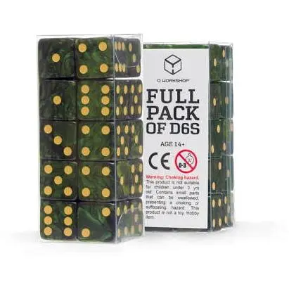 Набір кубиків Q-Workshop Full Pack D6s: Bottle green&Gold (20 шт.) (S20603) - фото 1