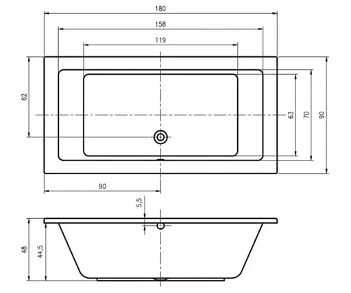 Ванна акриловая Rho Lusso 180x90 BA7700500000000 - фото 2