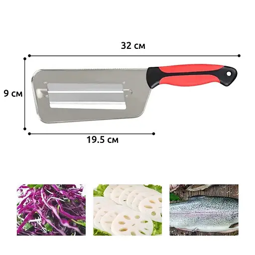 Нож-топор слайсер шинковка для шинковки капусты и нарезки овощей с силиконовой ручкой 32 см, Kitchen Master 83798 - фото 7
