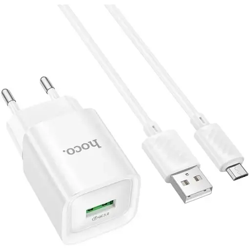 Мережевий зарядний пристрій Hoco C145A Charm single port QC3.0 charger set(Micro)(EU) Білий - фото 1