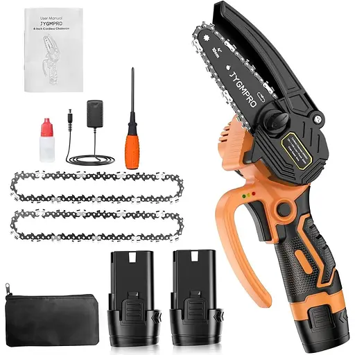 Міні-ланцюгова пилка JYGMPRO 4 дюйми, портативна бездротова бензопила з 2Ã-1,5AH 2 ланцюгами