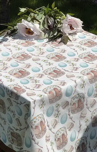 Водоотталкивающая Скатерть пасхальная Кулич 380х140 см (+ 8 салфетки 30х40) Голубой - фото 6