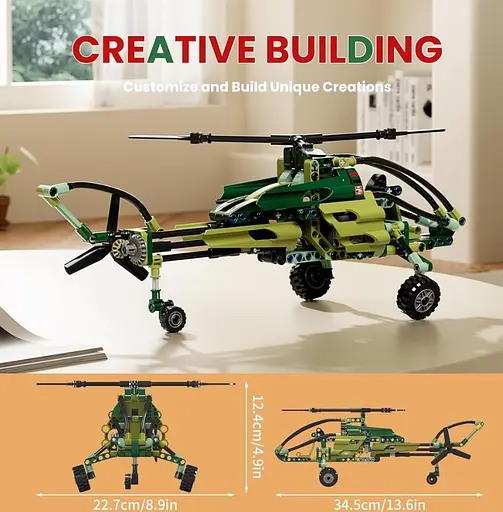 Конструктор вертоліт Mould King  Exploration Helicopter  авіція військовий розвідувач авіація 284 деталей - фото 3