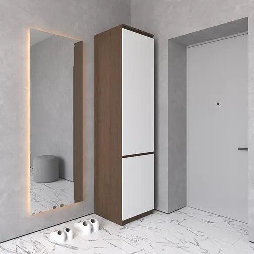 Шкаф пенал Vays R-21 Венге Темный-Белый фасад, с полками и штангой, без ручек, ЛДСП, 50×50×211 см - для одежды и обуви, в прихожую