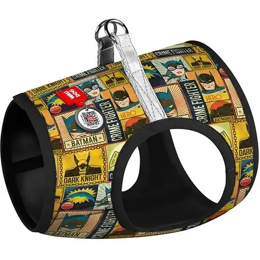 Шлейка для собак Waudog Clothes мягкая с QR паспортом, рисунок "Бэтмен винтаж", XS4