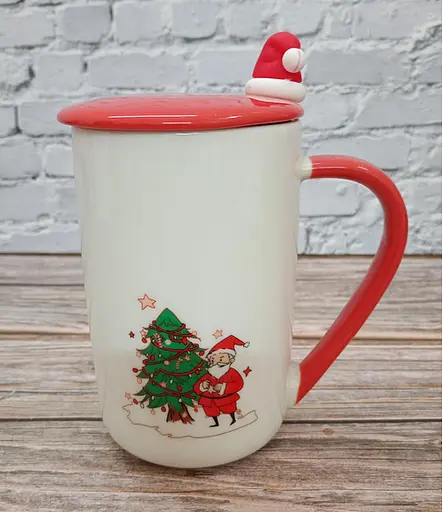Кружка новогодняя Olens 8030-293 Рождественское утешение с крышкой и ложкой керамика 430мл Белая - фото 2