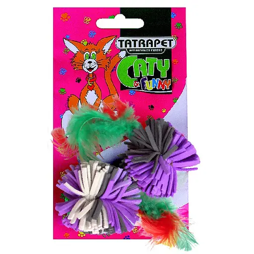 Игрушка для кошек TatraPet Caty Funny разноцветные мячики с перьями 3.5-6.3 см