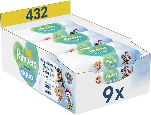 Дитячі вологі серветки Pampers Harmonie Aqua Щенячий Патруль 432 шт. (9 уп. по 48 шт.) - фото 2