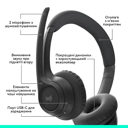 Bluetooth-гарнітура Logitech Zone 300 Wireless Black (981-001407) - фото 6