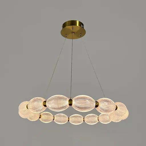 Led люстра з прозорими рельєфними кульками у латунному кільцевому корпусі Ø 58 см | Line F | Арт. MJ343-580 AB+CL - фото 4