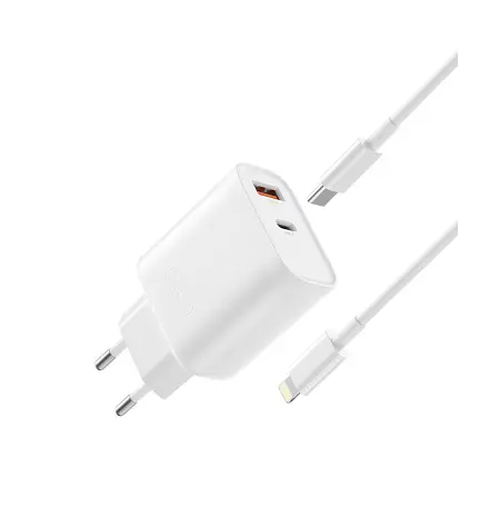 Сетевое зарядное устройство XO L116 PD30W/QC18W (1USB-C+1USB-A) с кабелем Lightning Белый - фото 1