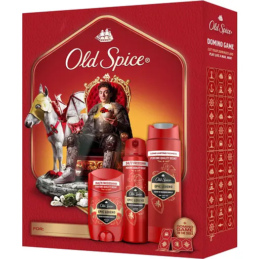 Подарунковий набір Old Spice Knight Epic Legend: аерозольний дезодорант 150 мл + дезодорант-стік 50 мл + гель для душу 3-в-1, 250 мл + гра Доміно - фото 2