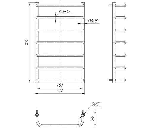 Водяной полотенцесушитель Mario Стандарт 700x430/400, Хром - фото 2