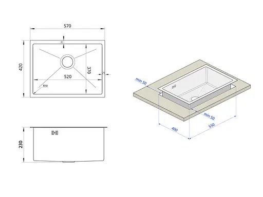 Кухонная мойка нижнего монтажа с сотовым покрытием Nett NSS-5742U - фото 6