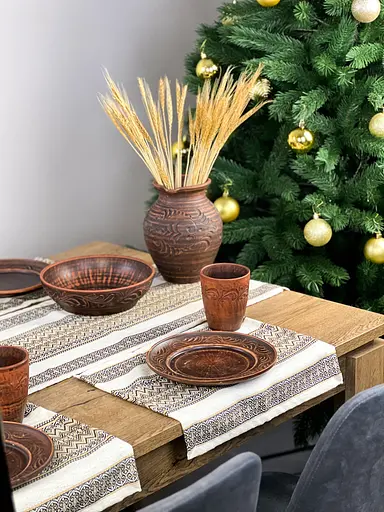 Лляна доріжка з українським орнаментом Рандеву 170х40 см 3 шт. Коричневий - фото 8