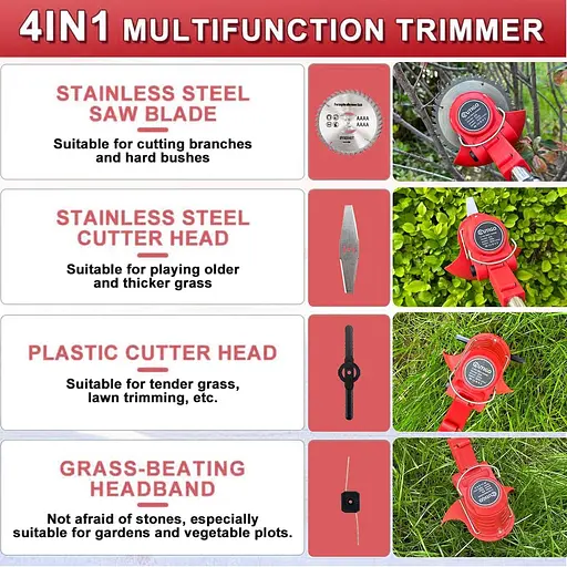 Акумуляторний тример для газону, акумуляторна газонокосарка, 2 батареї 21 В і 4 типи лез, акумуляторна кущорізка, електричний - фото 6