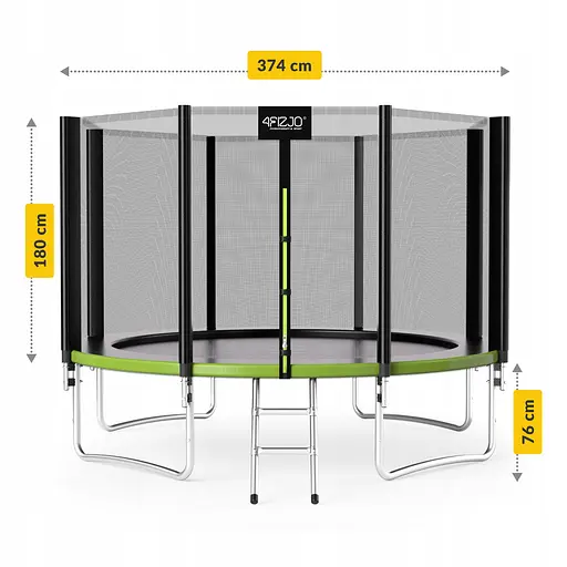 Батут с наружной сеткой 4FIZJO Classic 12FT 374 см Black/Green (P-5907739312914) - фото 7