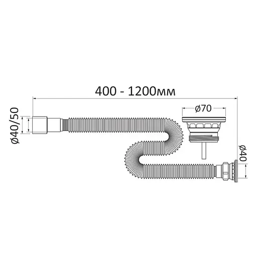 Сифон для умивальника RJ з розбірним випуском, сітка випуску Ø65 мм, гофра Ø40/50 мм, 400-1200 мм RSG405012, Білий матовий - фото 2