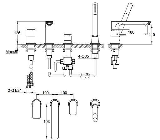 Змішувач для ванни Kohlman Wexpo хром на борт ванни QB244W Хром - фото 2