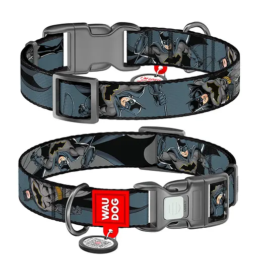 Ошейник для собак нейлоновый Waudog Nylon с QR-паспортом "Тень Бэтмена" пластиковый фастекс S Ш 15 мм Д 25-35 см