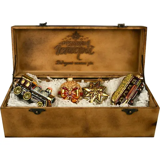 Набір ялинкових прикрас Різдвяні історії Святковий в дерев'яній коробці скло (4820001153576)