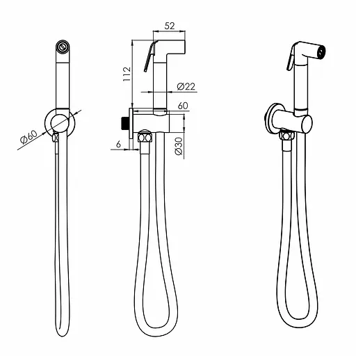 Набір гігієнічного душу прихованого монтажу Volle Solo (1510.101405+1586.190105) pistola gris SET20240403, Графіт - фото 3