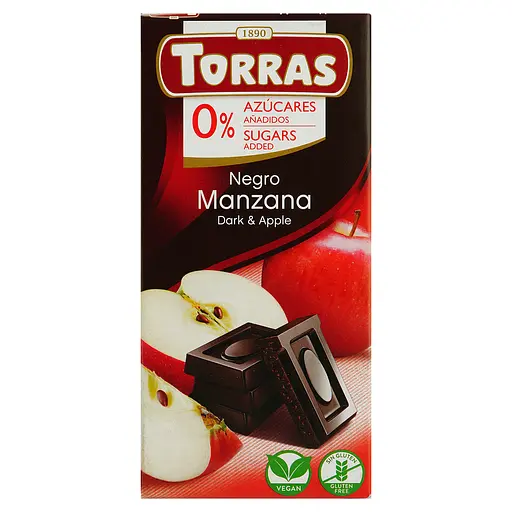 Шоколад черный Torras с яблоком без сахара 75 г