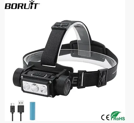 Світлодіодний налобний ліхтар Boruit B39 XM-L2+2*XP-G2 5000Lm 21700/18650 Type-C ліхтарик - фото 2