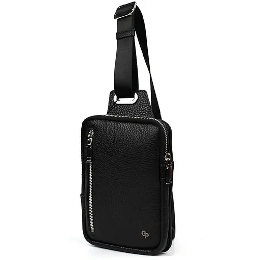 Мужская кожаная сумка-слинг в чёрном цвете GRANDE PELLE 20х14х3.5 см sum0028221 - фото 1
