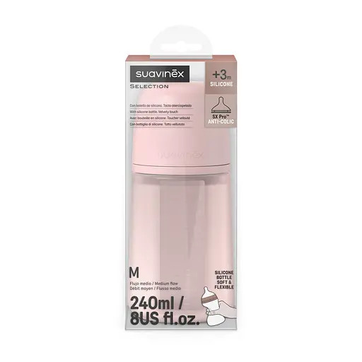Пляшечка силіконова Suavinex Colour Essence фізіологічна соска повільний потік 240 мл світло-рожева (308654) - фото 3