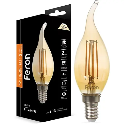Светодиодная лампа Feron LB-59 CF37 золото 230V 4W E14 2200K (1522)