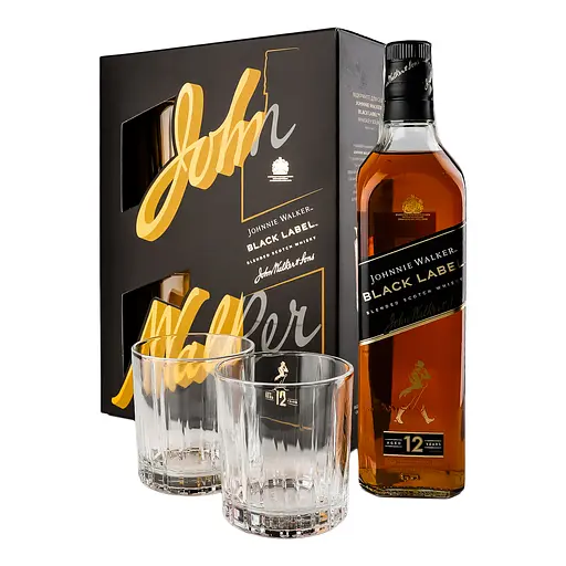 Віскі Johnnie Walker Black label Blended Scotch Whisky, 40%, 0,7 л + 2 склянки