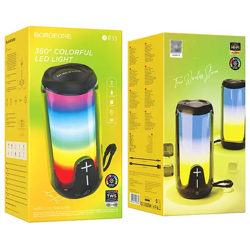 Портативна bluetooth колонка Borofone BR33 TWS з LED підсвічуванням чорний - фото 5