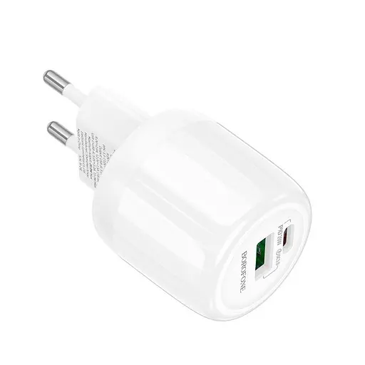 Адаптер сетевой Borofone Lustrous charger BA93A 1USB/1Type-C, 20W/3A, PD/QC| - фото 3