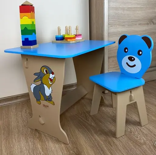 Дитячий стіл парта зі стільчиком для малювання та навчання Зайчик - фото 2