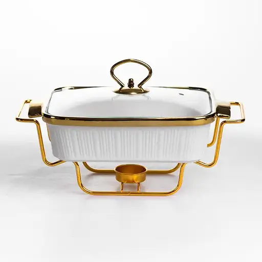 Мармітниця порцелянова Yiwu 1 л на металевій підставці з підігрівом 31х16х11 см білий марміт для перших страв  ML850-11 - фото 5