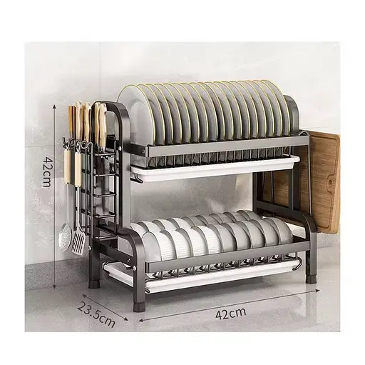 Дворівнева металева сушка для посуду – стильна полиця для миття й зберігання кухонного приладдя - фото 4