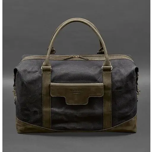 Дорожная сумка из конваса и натуральной кожи Crazy Horse темно-коричневая - фото 1