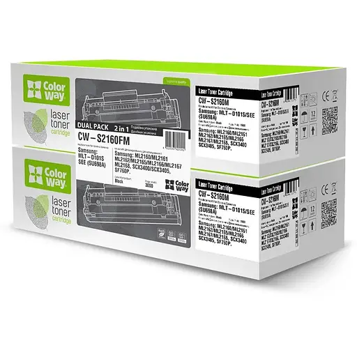 Картридж Samsung MLT-D101S, Black, ML-2160/2165/2168, SCX-3400/3405, SF-760P, 1500 стор, ColorWay, Dual Pack (CW-S2160FM)