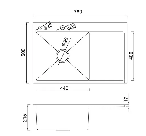 Кухонная мойка Gappo накладная 780x500 мм, поверхность PVD, левая GS7850-6L, Черный матовый - фото 9