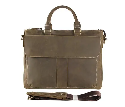 Мужская сумка из лошадиной винтажной кожи в коричневом цвете John McDee 38х7.5х30.5 см sum0028400 - фото 4