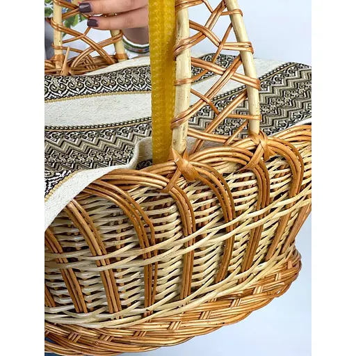  Комплект Великодній кошик Галичина з лляним рушником 70х30 см Рандеву коричневий та свічкою - фото 7