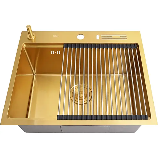 Кухонна мийка Nett NG-5747 золота з нержавійки 1.5 мм багатофункціональна - фото 6