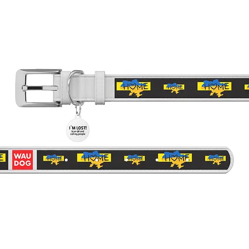 Ошейник для собак кожаный Waudog Design с QR-паспортом "Дом" XL Ш 35 мм Д 46-59 см белый - фото 3