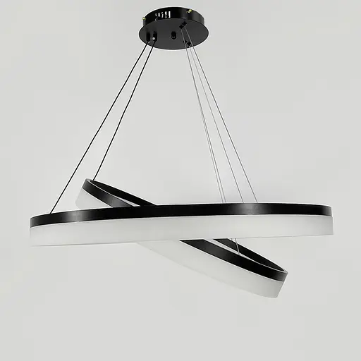 Сучасна люстра на два кільця 80+60 см у чорному каркасі | Line F | Арт. YO18-800+600 BK - фото 8