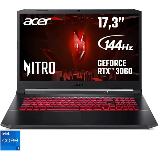 Ноутбук Игровой Acer Nitro 5 AN517-54 с процессором Intel Core i7-11800H 4.60 GHz, 17.3" Full HD, IPS, 144Hz, 32GB, 512GB SSD, NVIDIA® GeForce RTX™ 3060