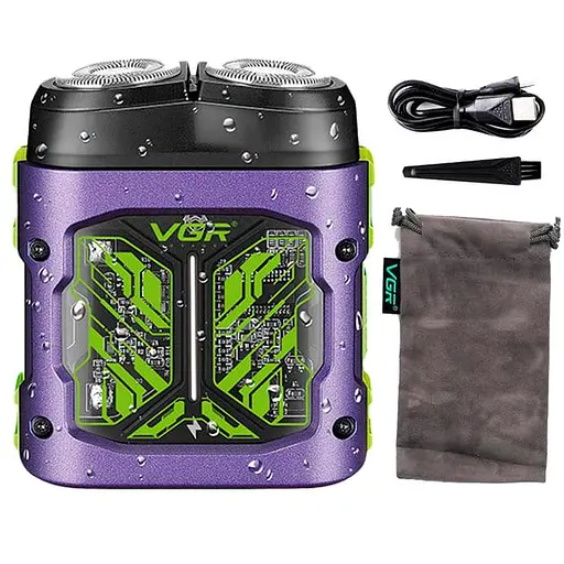 Электробритва аккумуляторная VGR V-344 Роторная 8000 RPM Влагозащита IPX6 Фиолетовая - фото 2