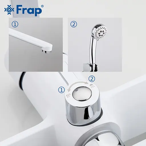 F2241 Змішувач для ванни довгий гусак білий/хром Ø35 Frap 1/10 Білий - фото 4